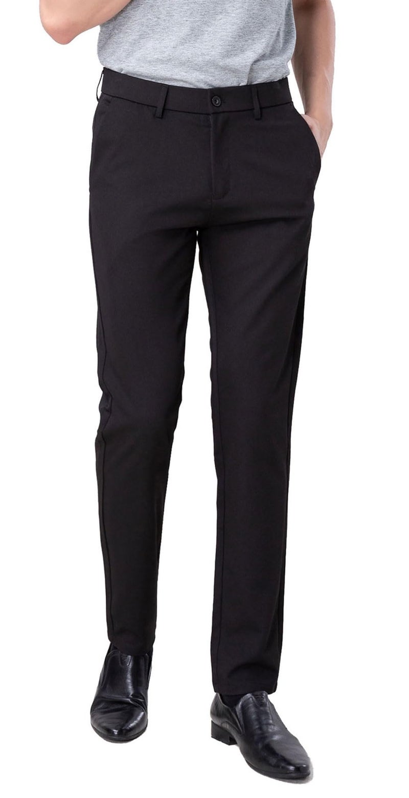 Plaid&Plain Menâ€™s Slim Fit Dress Pants Stretch Dress Pants 8101Black 31X34 - Image 1